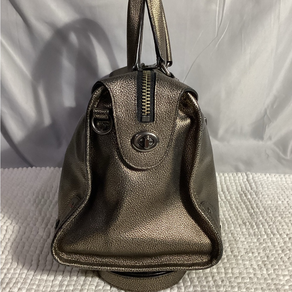 COACH Rhyder 33739 Metallic 2 Tone Leather Satchel Carryall Bag with Long Strap - Picture 5 of 12